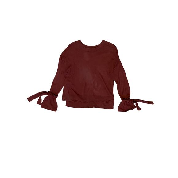 Madewell Tie Cuff Pullover Sweater Burgundy Red Fall Cozy Preppy Knit - Picture 2 of 7